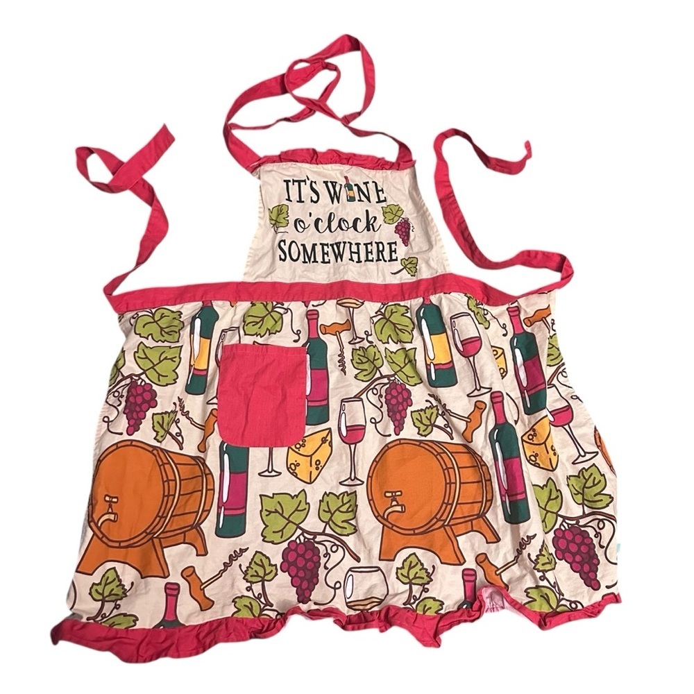 Wine-Themed Apron with Pink Accents